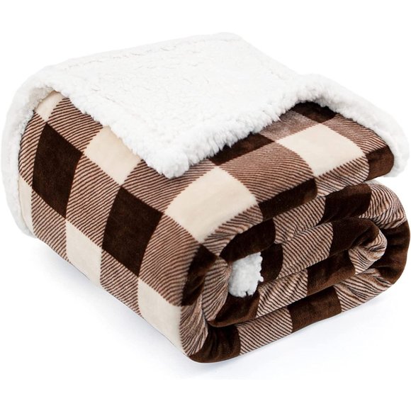 New Sherpa Buffalo Plaid Christmas Throw Blanket, Fuzzy Fluffy Soft Cozy Blanket - Picture 1 of 9